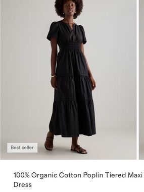 Quince Black Smocked Tiered Maxi Dress